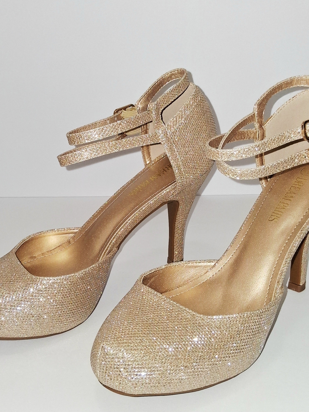 Dream Pairs Gold Glitter Double-Ankle Strap Heels Size 9.5
